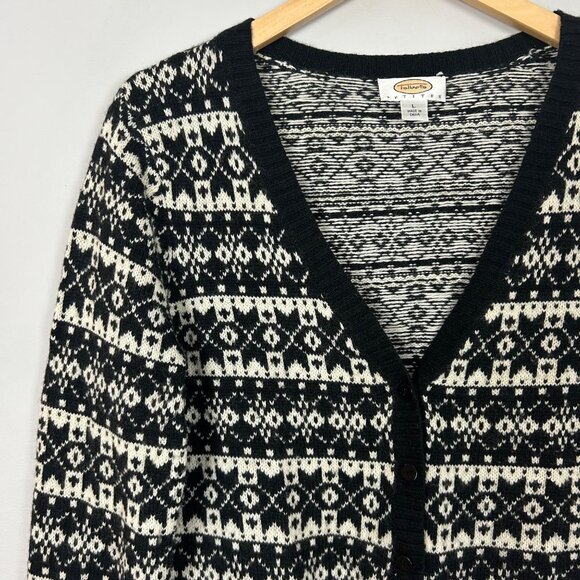 Vintage Talbots Fair Isle Nordic Cardigan Sweater Winter Lambswool Size Large Wo - Picture 1 of 4